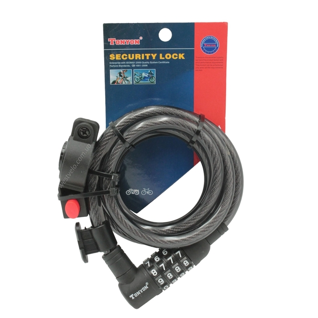 Замок TONYON 535 Ø12mm-1500mm змінний код, з кріпленням на раму фото westvelo.com