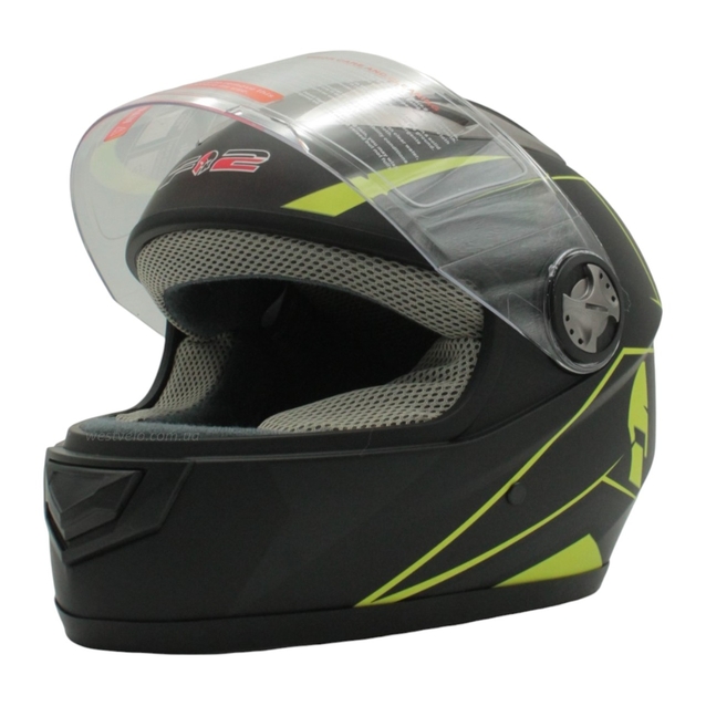 Мото шолом, закритий (XS 53-54) F2 830-2 Інтеграл,Neon yellow #2, чорний матовий фото westvelo.com