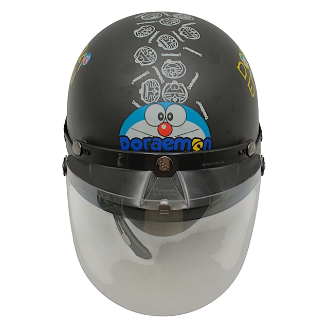 Мото шолом дитячий, відкритий Mototech Doraemon, чорний матовий з козирком + окуляри фото westvelo.com