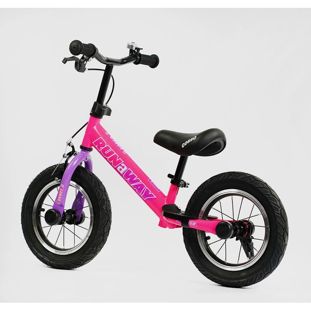Велобіг 12 Corso надувні колеса, сталева рама «RUN-A-WAY» CV-03348 ручне гальмо, рожево-фіолетовий фото westvelo.com