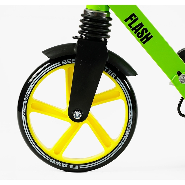 Самокат дитячий 2-х колісний, PU Best Scooter «FLASH» FL-20085 салатово-жовтий, Ø200mm, ручне гальмо, 1 амортизатор передній фото westvelo.com