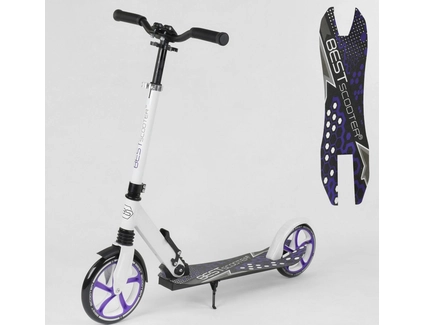 Самокат дитячий 2-х колісний, PU Best Scooter 91458 біло-фіолетовий, колеса Ø220-200mm, 1 амортизатор