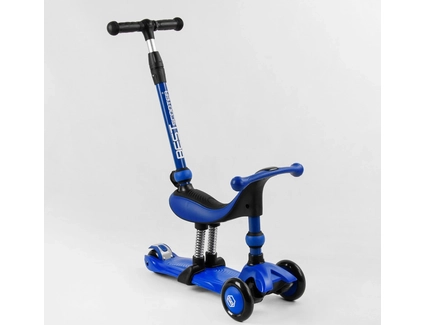 Самокат 3в1 Best Scooter BS-27018, колеса PU 120х80mm зі світлом, сидіння, амортизатори, батьківська ручка, синій