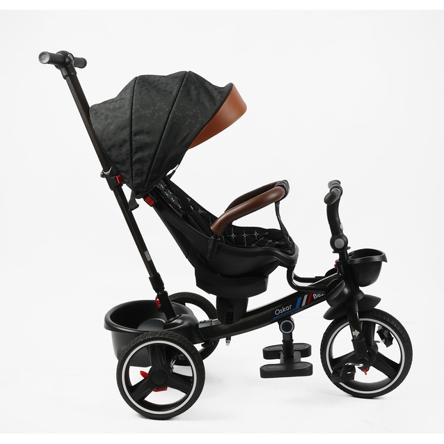 Дитячий велосипед 3-кол з батьківською ручкою, з даш, PU BestTrike «OSCAR» 6390/24-115 чорно-коричневий, поворотне сидіння, кермо складне, кошик, телескопічна ручка фото westvelo.com