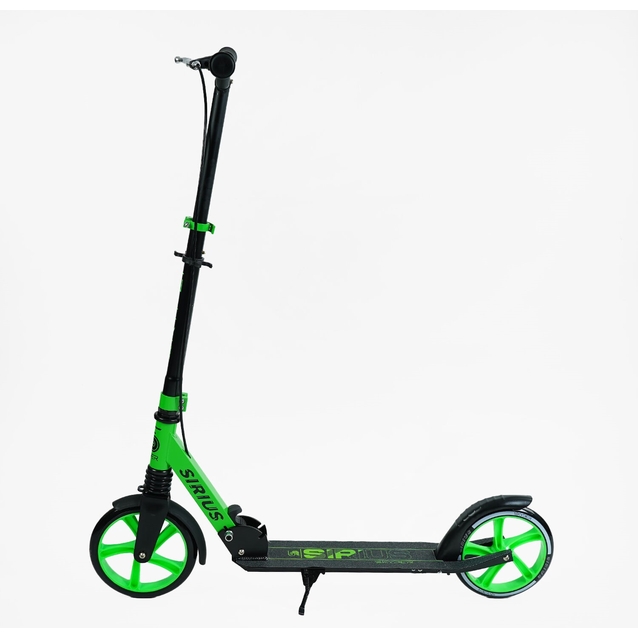 Самокат дитячий 2-х колісний, PU Skyper «SIRIUS» S 95019 чорно-салатовий, Ø200mm, 1 амортизатор, ручне гальмо фото westvelo.com