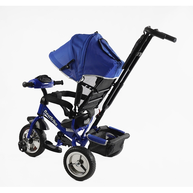 Дитячий велосипед 3-х колісний з батьківською ручкою, з дашком, колеса - EVA (піна) Best Trike 68-640 темно-синій, d=25см переднє, d=20см задні, фара музична, USB, Bluetooth фото westvelo.com