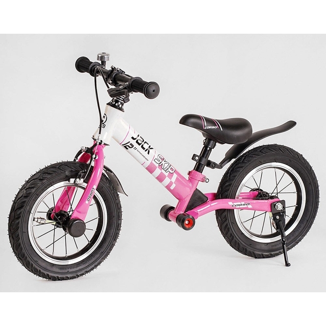 Велобіг 12 Corso надувні колеса, сталева рама «SKIP JACK» 25025 ручне гальмо, з амортизатором, рожево-білий фото westvelo.com