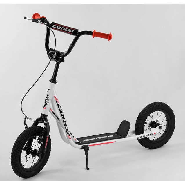 Самокат дитячий 2-х колісний, надувні колеса 12 Corso JT 28822 чорно-білий, ручне переднє гальмо фото westvelo.com
