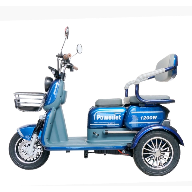 Трицикл Corso «POWER JET» JT-933014, двигун 1200W, акумулятор 72V 28Ah графеновий, синій + 1 ящик. акум, колеса 10" фото westvelo.com