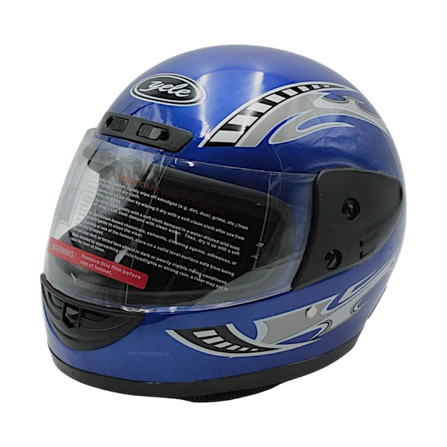 Мото шолом, закритий "CNJM" YELE, інтеграл, синій глянець з чорно-сірим малюнком, з коміром фото westvelo.com