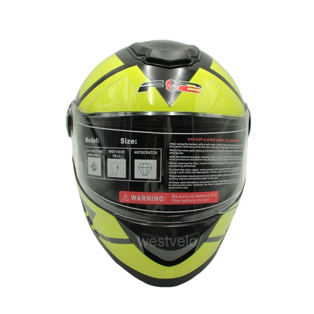 Мото шолом, закритий (S 55-56) F2 М65 Neon yellow чорно-жовтий, глянець фото westvelo.com