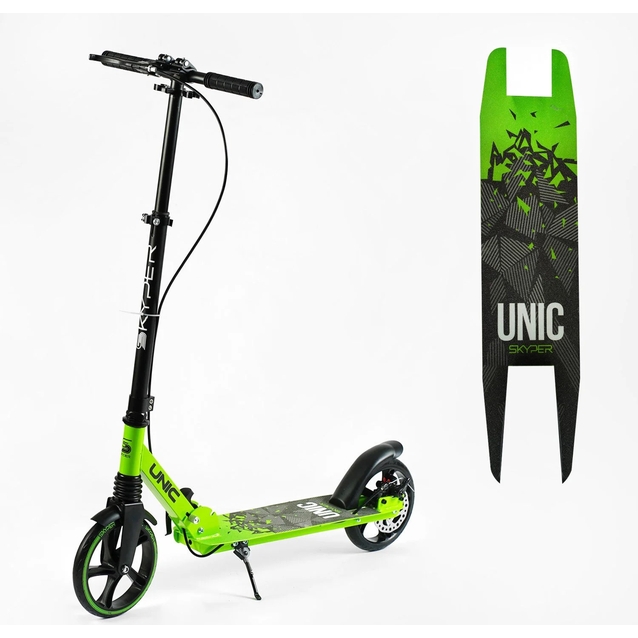 Самокат дитячий 2-х колісний, PU Skyper «UNIC» UN-36502 салатовий, колеса Ø200mm, ручне дискове гальмо, 1 амортизатор передній фото westvelo.com