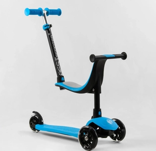 Самокат 3в1 Best Scooter PL-422 колеса PU 120х80mm зі світлом, сидіння, батьківська ручка, блакитний