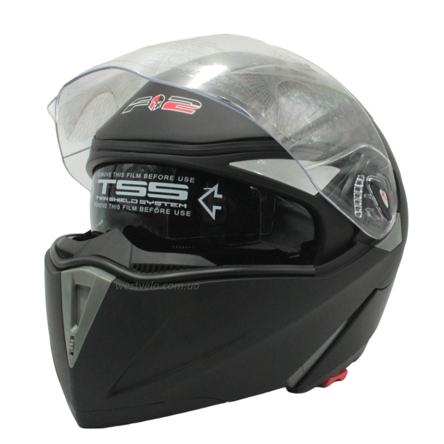 Мото шолом, трансформер (S 55-56) F2 158 чорний, матовий з відкидними окулярами фото westvelo.com