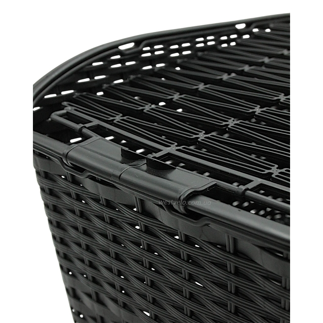 Кошик пластмасовий на багажник плетений чорний з кришкою AFT-11 (410х290х240) фото westvelo.com