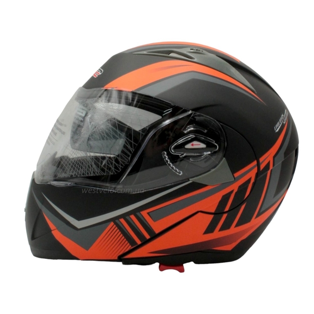 Мото шолом, трансформер (S 55-56) F2 158 Neon orange, чорний, матовий з відкидними окулярами фото westvelo.com