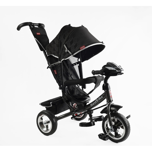Дитячий велосипед 3-х колісний з батьківською ручкою, з дашком, колеса - EVA (піна) Best Trike 6588/62-403 чорний, d=25см переднє, d=20см задні, фара музична, USB, Bluetooth фото westvelo.com