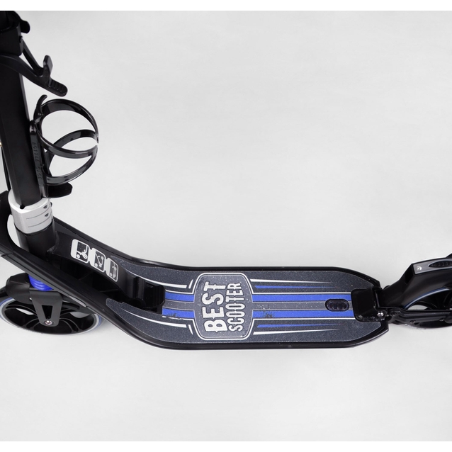 Самокат дитячий 2-х колісний, PU Best Scooter  L-50267 чорно-синій, Ø200mm, ФАРА, 2 амортизатори, затискач керма, ручне гальмо