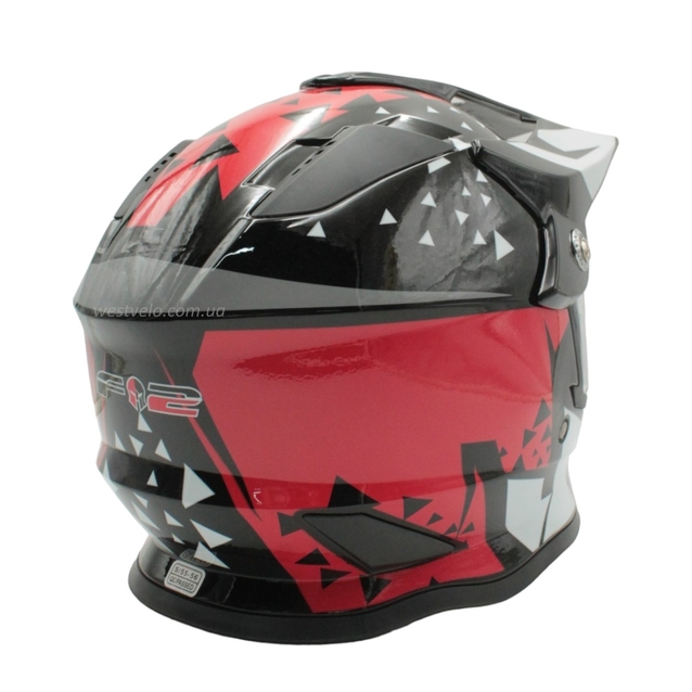 Шолом, закритий крос/ендуро (S 55-56) АТV зі склом F2 (819-7) глянець чорно-червоний фото westvelo.com