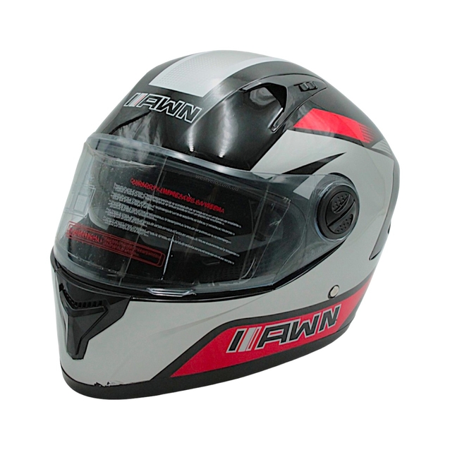 Мото шолом, закритий (L) AWN "319" чорно-сіро-червоний вмонтовані окуляри фото westvelo.com