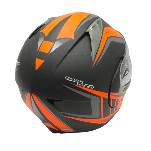 Мото шолом, трансформер (S 55-56) F2 158 Neon orange, чорний, матовий з відкидними окулярами фото westvelo.com