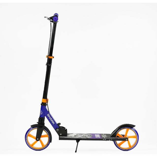 Самокат дитячий 2-х колісний, PU Best Scooter «SHARK» SH-10042 синьо-помаранчевий, Ø200mm, з ручним гальмом, затискач керма, 1 амортизатор фото westvelo.com