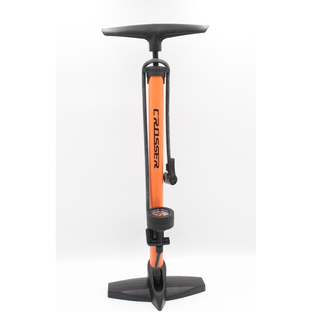 Насос авто з манометром CROSSER 3261 сталевий помаранчевий, 2-ний наконечник (AV/FV) фото westvelo.com