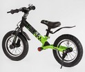 Велобіг 12 Corso надувні колеса, сталева рама «SKIP JACK» 95112 ручне гальмо, з амортизатором, чорно-салатовий фото westvelo.com