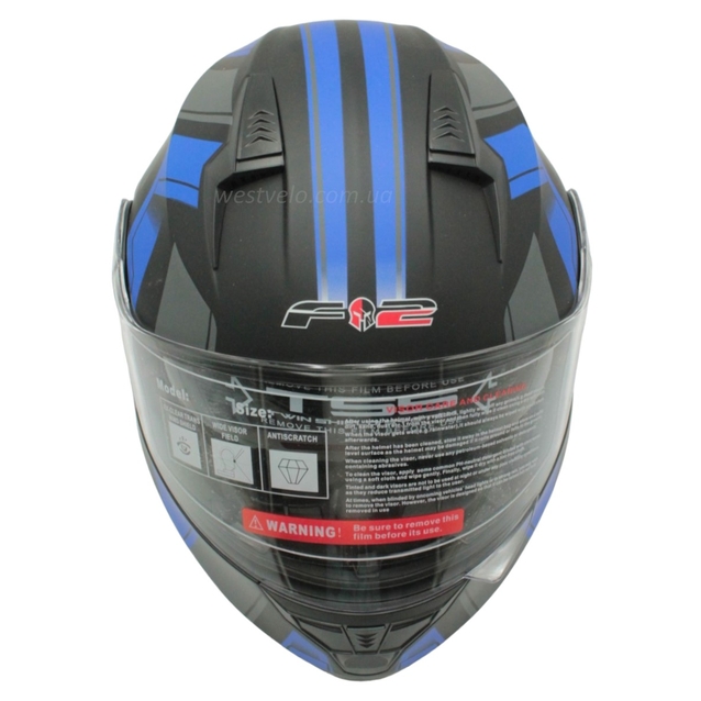 Мото шолом, трансформер (S 55-56) F2 162 чорно-синій, матовий з відкидними окулярами фото westvelo.com