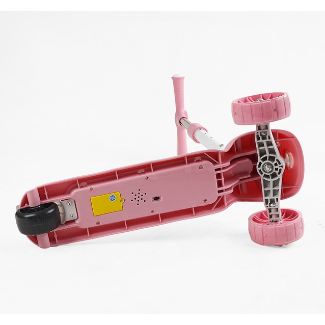 Самокат дитячий 3-х колісний, Skyper CL-4180 рожевий, колеса PU Ø125mm зі світлом, українське озвучування, підсвічування платформи, кермо складне фото westvelo.com