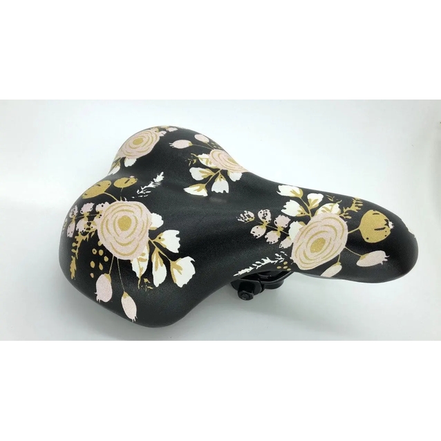 Сідло мтв №663 жіноче, широке, чорне з квітами фото westvelo.com