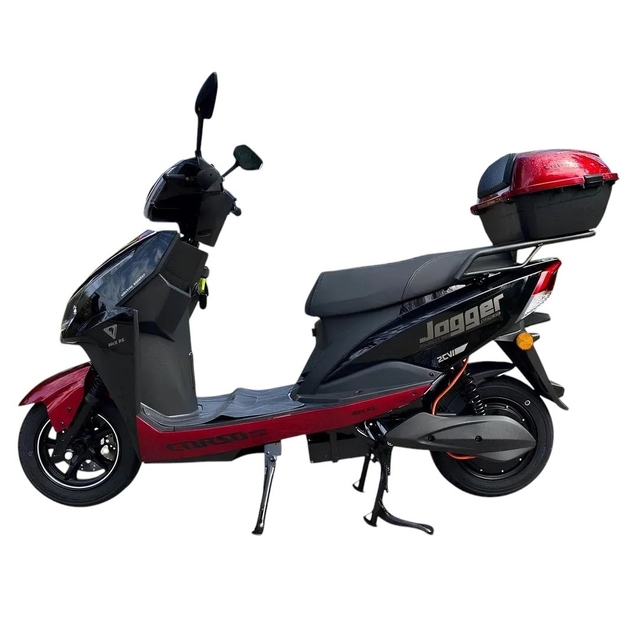 Електроскутер Corso «JOGGER» JR-948133, двигун 1500W, акумулятор 72V 25Ah свинцево-кислотний, чорно-червоний, колеса 10" + 1 ящик. акум фото westvelo.com