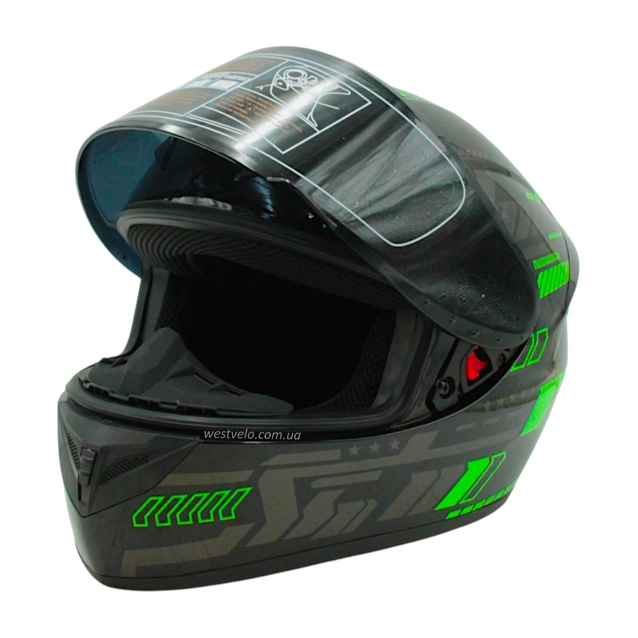 Мото шолом, закритий (L) QIKE TRON "215" чорно-салатовий, глянцевий фото westvelo.com