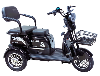 Трицикл Corso «OSTIN PRO» SN-470190, двигун 1200W, акумулятор 72V 28Ah графеновий, чорний + 1 ящик. акум, колеса 10"