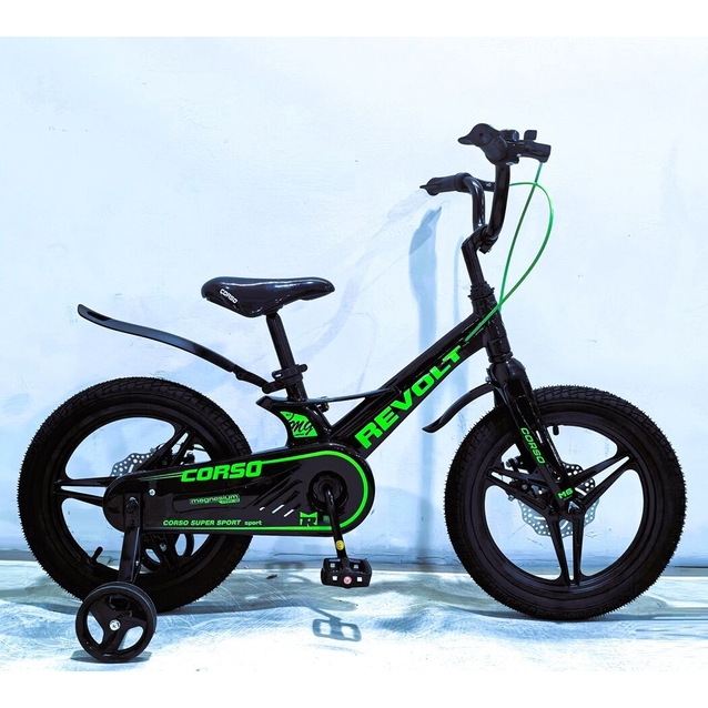 Дитячий велосипед 16 MG Corso «REVOLT» RV-16766, магнієва рама, чорно-салатовий фото westvelo.com