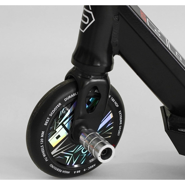 Самокат трюковий Best Scooter «HOP» N-16180 чорний, HIC-система, пеги, AL диск та дека, колеса PU Ø120mm, ширина керма - 58 см фото westvelo.com