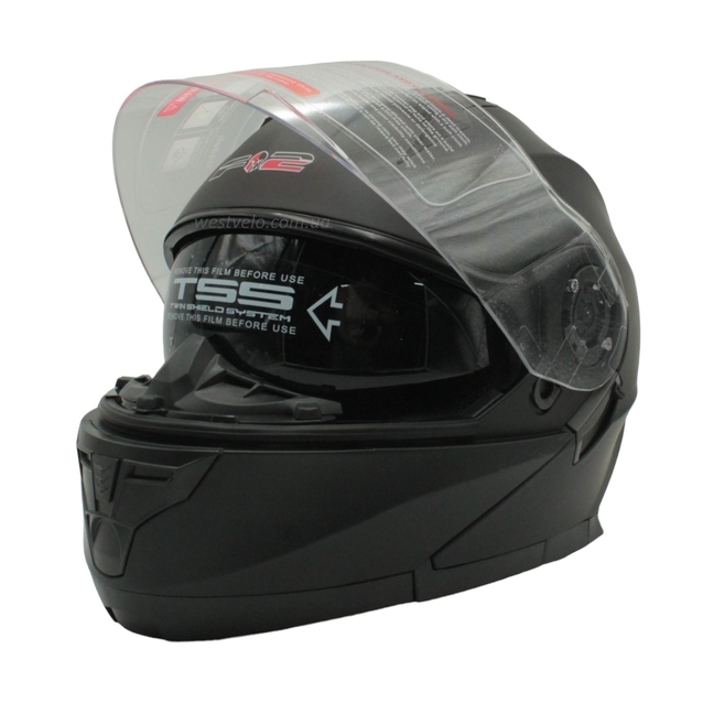 Мото шолом, трансформер (S 55-56) F2 162 чорний, матовий з відкидними окулярами фото westvelo.com