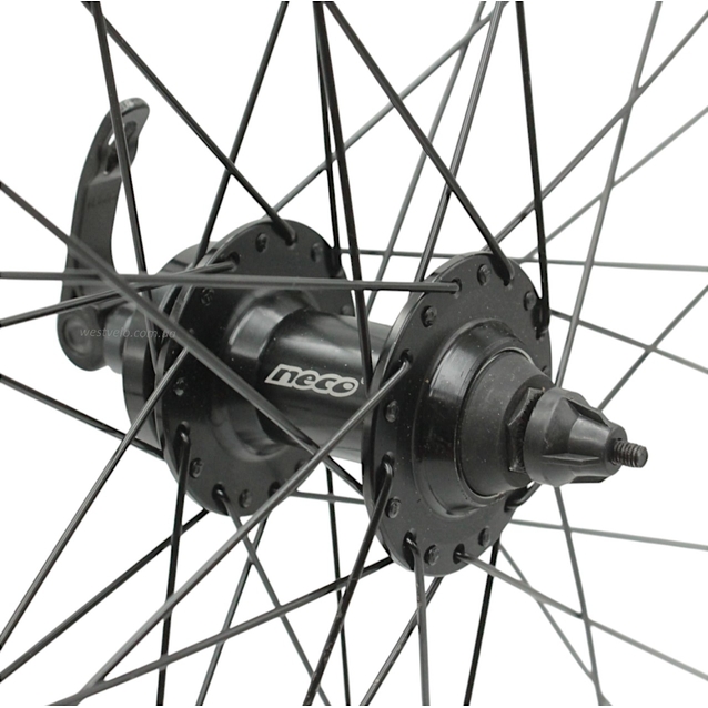 Колесо 28-29 перед, обід 2-ний чорний, втулка AL. NECO MS37F, диск 6 болтів,ексцентрик,чорна спиця (Gravity) фото westvelo.com