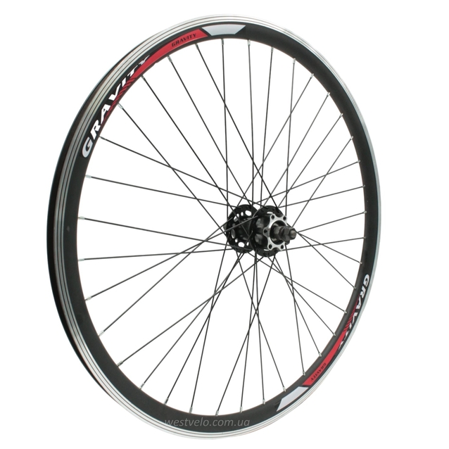 Колесо 26 перед, обід 2-ний чорний, втулка ST. SHUNFENG, диск 6 болтів, чорна спиця (Gravity) фото westvelo.com