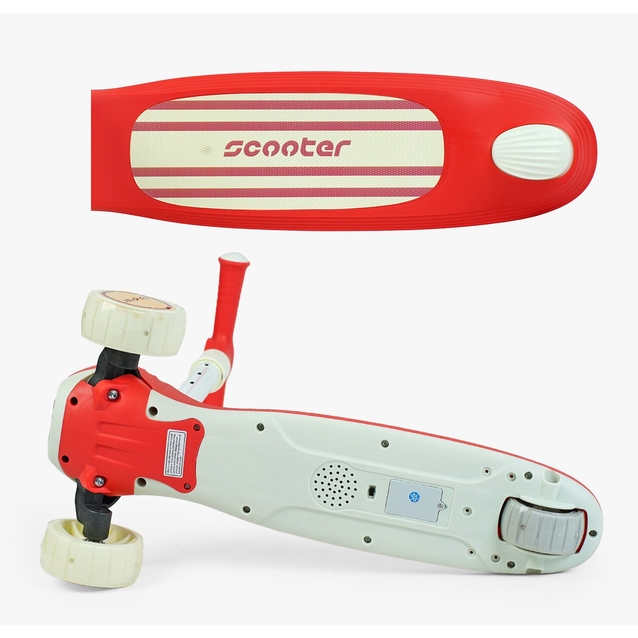 Самокат дитячий 3-х колісний Skyper Y-80733 червоний, колеса PU Ø125mm/40mm зі світлом, музика та підсвічування платформи, кермо складне фото westvelo.com