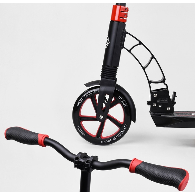 Самокат дитячий 2-х колісний, PU Best Scooter 42923 чорно-червоний, Ø200mm, AL, 2 амортизатора фото westvelo.com