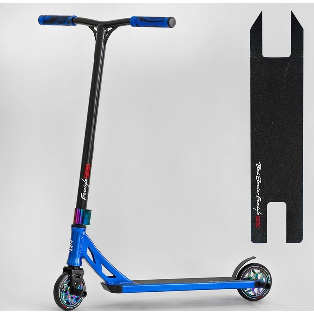 Самокат трюковий Best Scooter «FREESTYLE» N-12740 чорно-синій, HIC-система, пеги, AL диск та дека, колеса PU Ø120mm, ширина керма - 58 см фото westvelo.com