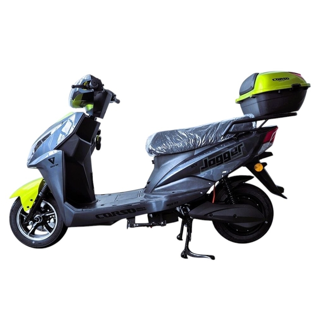 Електроскутер Corso «JOGGER» JR-764032, двигун 1500W, акумулятор 72V 25Ah свинцево-кислотний сіро-оливковий, колеса 10" + 1 ящик. акум фото westvelo.com