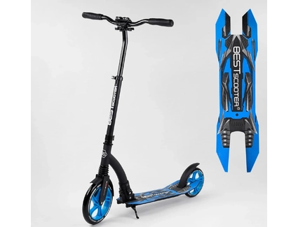 Самокат дитячий 2-х колісний, PU Best Scooter 54664 чорно-блакитний, колеса Ø230-200mm, AL, 1 амортизатор, широкий руль, зажим руля