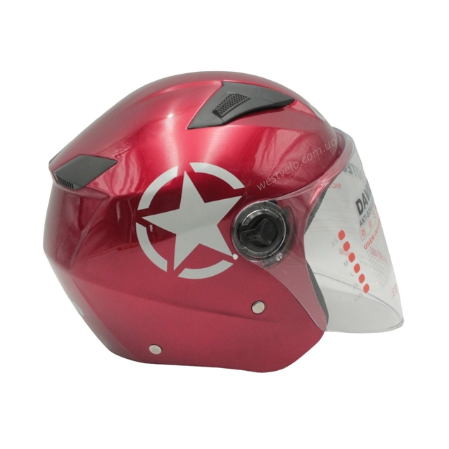 Мото шолом, відкритий (M) "DAVID" D017, Willys Star, червоний глянцевий фото westvelo.com