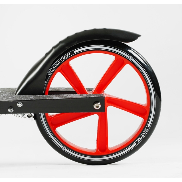 Самокат дитячий 2-х колісний, PU Best Scooter «SHARK» SH-25048 сіро-червоний, Ø200mm, з ручним гальмом, затискач керма, 1 амортизатор фото westvelo.com