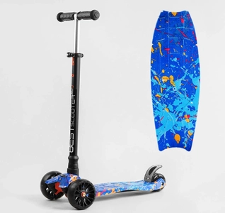 Самокат дитячий 3-х колісний, Best Scooter «MAXI» S-12107 синій абстракція, колеса PU Ø130mm/80mm зі світлом, знімне кермо