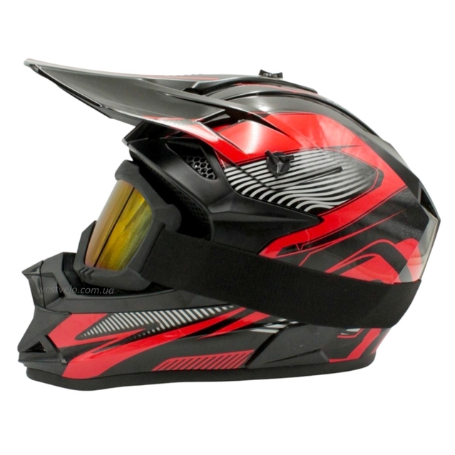 Шолом, закритий крос/ендуро (L) DOT/АТV EDX 023 чорно-червоний глянець з дашком + окуляри фото westvelo.com