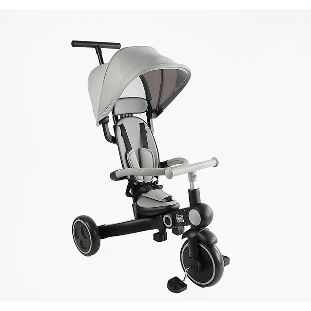 Дитячий велосипед-трансформер 3-х колісний з батьківською ручкою, з дашком, колеса - EVA (піна) Best Trike BS-12-411 сірий, складний 4в1, колеса переднє 10``, задні 8` фото westvelo.com