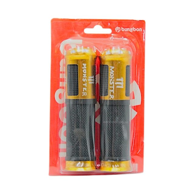 Мото гріпси GJCT (AL) з відбійником, жовті, Гума/Алюміній "MONSTER" фото westvelo.com